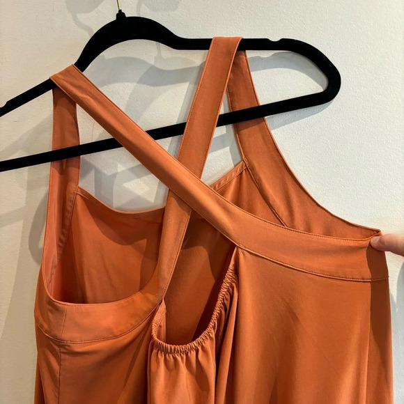 ATHLETA Sz L Arrival Wide  Straps Crossed Back Side Slit Stretchy Maxi Dress - Picture 7 of 13